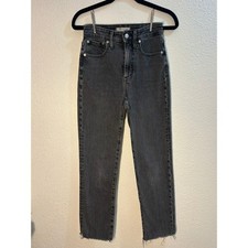 Madewell Curvy Perfect Vintage Straight Jeans Light Black Denim Raw Hem 25 picture