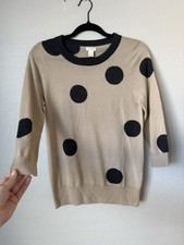 J Crew 100% Merino Wool Womens Beige Polka Dot Sweater SZ S Quiet Luxury Preppy picture