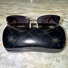 Authentic CHANEL 4117-B Crystal CC Rimless Sunglasses Black Y2K Vintage Case picture