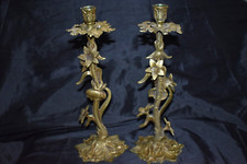 Vintage ARDALT Spain Ornate Brass Metal Flower Candlestick Candle Holder PAIR picture
