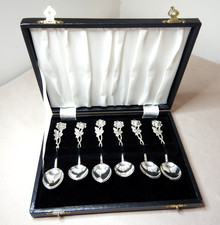 ANTIQUE BOXED SET OF 6 GERMAN 835 SILVER ROSE TEASPOONS picture
