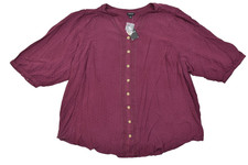 Torrid Women's Plus Size 5 Burgundy Rayon Clip Dot Embroidered Button Front Blou picture