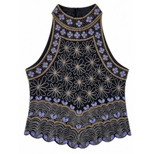 Vintage 90s Mark & John Gopal Beaded Silk Halter Top Black Sequin Size S Floral picture