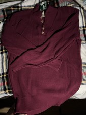 L.L. Bean Men’s Burgundy Cotton Knit Henley Button Pullover Sweater L NWT picture