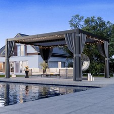 10x16 ft Aluminum Outdoor Louvered Pergola with Waterproof Nettings,Curtains picture