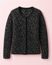 Garnet Hill Tweeded Sweater Jacket Black Sz M Wool Knit Chunky Cardigan NWT $138 picture