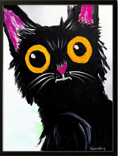 Rutenberg Original 12x16 Expressionist Black Cat Portrait Painting Signed Canvas picture