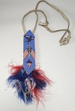 Vintage Native American Plains Style Beaded USA Flag Bird Bicentennial Medallion picture