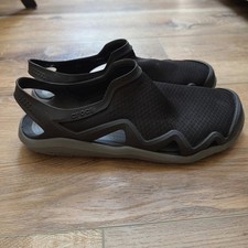 Crocs Swiftwater Mesh Deck Sandals Mens 8 Black Grey Water Shoes Fisherman Beach picture