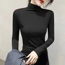 Womens Basic Lightweight Turtleneck Long Sleeve Pullover Solid Top High Neck USA picture