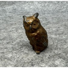 Antique Miniature Metal Spelter Bronze Finish Owl Detailed 1 5/8