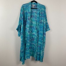 Catherines Open Front Kimono Cardigan Size 5X Blue Turquoise 3/4 Sleeves picture
