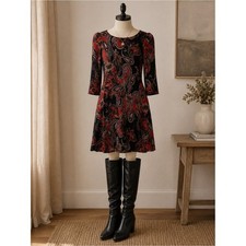Jessica Howard Red and Black Paisley Fit-and-Flare Dress picture