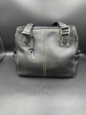Vtg Fossil Blackburn Pebbled Leather Satchel Shoulder Bag Black Two Handle Purse picture
