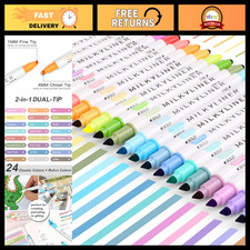 24 Pcs Pastel Highlighters Set, Dual Tip No Bleed Markers, Assorted Colors picture