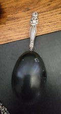 Antique Victorian Sterling Silver Handle Ebony Wood Sock Darning Egg Tool picture