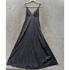 VTG Petra Fashions Black Lace Maxi Nightgown Small Rose Detail USA Made Romantic picture