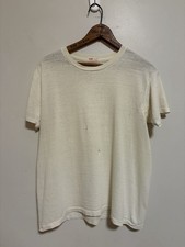 Vintage 1960s Paper Thin Burnout Blank White Munsingwear Thrashed T Shirt Large picture