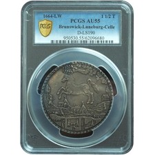1664-LW Germany Brunswick-Lüneburg-Celle 1½ Taler AU55 PCGS picture