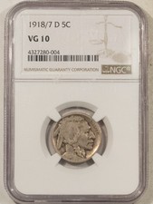 1918/7-D BUFFALO NICKEL - NGC VG-10 TOUGH & POPULAR OVERDATE picture
