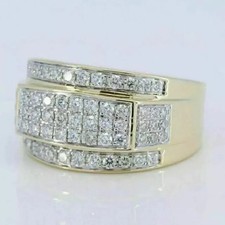 Men's Wedding Ring 14K Yellow Gold Plated Silver 2ct Round Lab Created Diamond picture