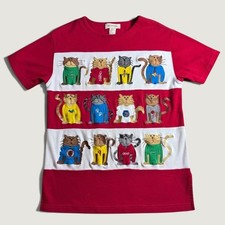1990's Vintage embroidered Bechamel Cat Top Womens Small Red Excellent Cotton picture