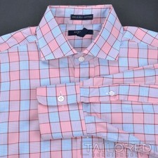 BURBERRY LONDON Blue Pink Plaid Check Cotton Mens Luxury Dress Shirt - 15 picture