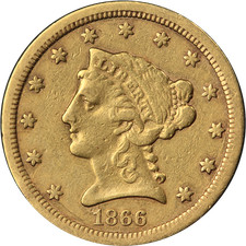 1866-S Liberty Gold $2.50 Nice VF/XF Nice Eye Appeal Nice Strike picture