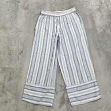 Casa Cabana Pants Womens XS Blue White Striped Crop Wide Leg Linen Blend Casual picture