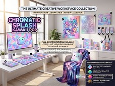Chromatic Splash Kawaii Pop Custom Workspace Decor Set Desk Mat Art picture