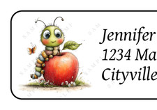 Cute Fuzzy Caterpillar Apple 30 personalized return address labels stickers tags picture