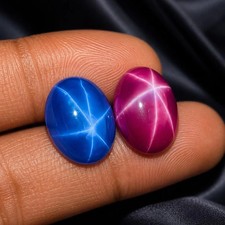 Natural Star Ruby & Blue Star Sapphire Pair 30 Ct 6-Ray Asterism Certified picture