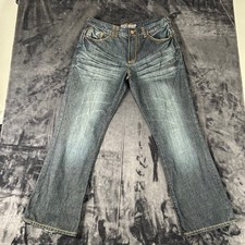 AKOO Brand Jeans Mens 36 Blue Dark Wash Distressed Relaxed Fit Streetwear picture