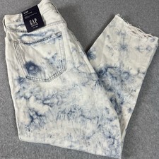 GAP Denim Boyfriend Mid Rise Cutoff Bleach Blue White Jeans Size 8/29 Buttonfly picture