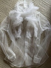 Noir Kei Ninomiya White Tulle Ruffle Ribbon Blouse Shirt Top Size S 23.6 inches picture