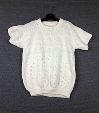 VTG Unbranded Womens Sweater M White Pointelle Ribbon Knit Coquette Soft Girl picture