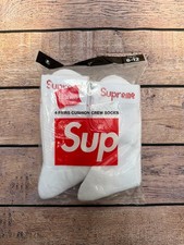 NEW Supreme/Hanes Crew Socks Authentic White 4 Pack Size Men's US 6-12  picture
