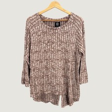 Bobeau Ribbed Lightweight Tunic Top Size Large Marled Brown Taupe High Low New picture