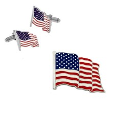 PinMart's Silver Made in the USA American 2 pc Bundle with Cufflink, picture