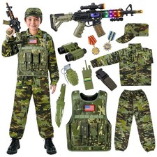 Metemot Kids Army Costume for Boys, L(9-11y Ht.50-57in), 13pcs Vest Style picture