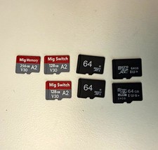 Lot of 7 microSD Cards (1x 256GB, 2x 128GB, 4x 64GB) picture