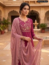 Readymade Pakistani Designer Boutique Suit Rouge Roman Silk Kurti Dupatta Set picture
