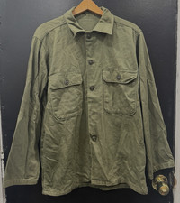 Vintage 1963 Vietnam War US Army OG-107 Utility Button Up Shirt Size Large picture