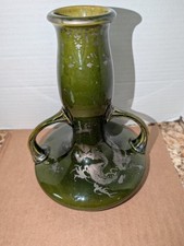 Antique Japanese Izumo Jakuzan Wakayama Vase Ceramic 2 Handles Silver Dragon picture