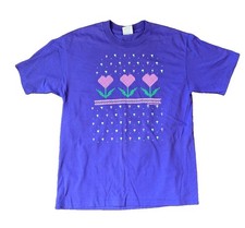 VTG 1988 Heart Flowers Cute Purple Graphic Tee T-Shirt L Large picture