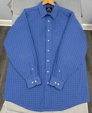 Stafford Men's Fitted Dress Shirt Blue Grid Check Plaid Long Sleeve Button Up picture