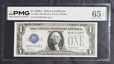 1928A $1 Silver Certificate Fr 1601 PMG 65 EPQ Gem UNC Funnyback Blue Seal picture