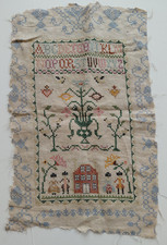COMPLETED Vintage Cross Stitch Embroidery Colonial Style Sampler 8.5