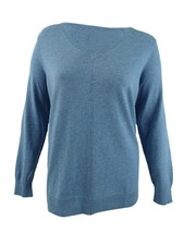 Karen Scott Women's V-Neck Pullover Sweater (XS, Blue Denim Heather) picture