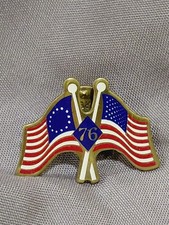Vintage 1976 US Bicentennial Crossed Flags Lapel Pin picture